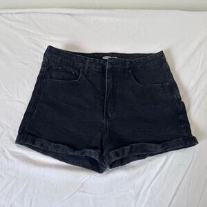 Old Navy Women Size 16 BLACK High Rise Denim Jean Shorts WOW Cuffed Stretch O.G.